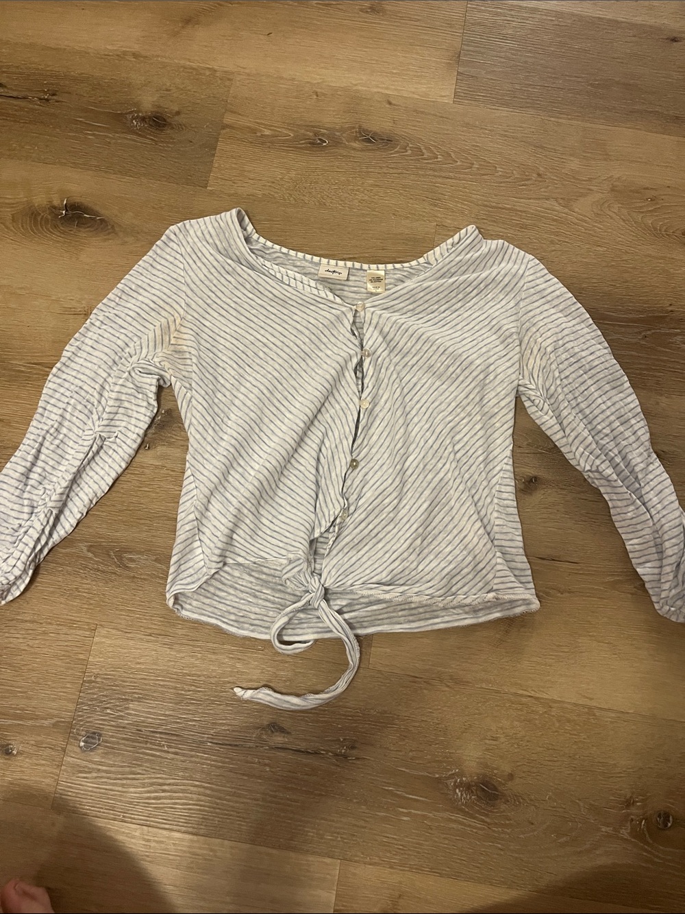 Light Blue Striped Button-Front Tie-Hem Women's Top